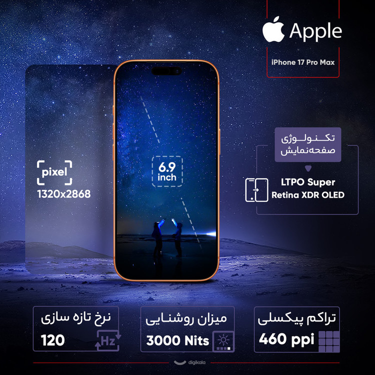 گوشی موبایل اپل مدل iPhone 17 Pro Max ZAA تک سیم کارت + eSim ظرفیت 256 گیگابایت و رم 12 گیگابایت - نات اکتیو بدون ریجستر